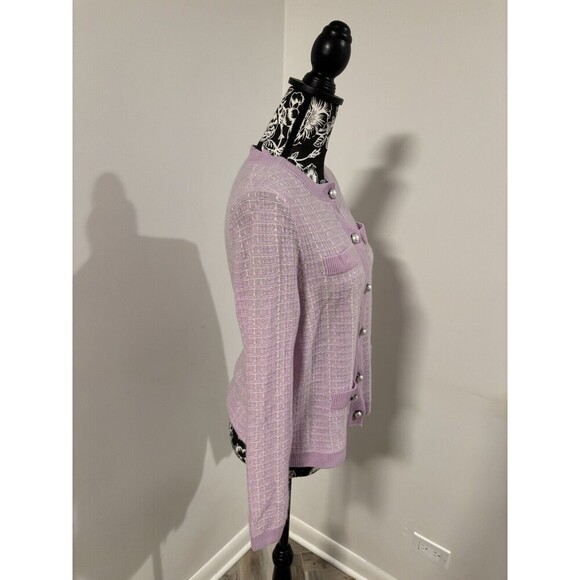 BLOOMINGDALES Purple Pink Pearl Buttons 2-Ply Cashmere Jacket Cardigan Medium - Picture 3 of 6